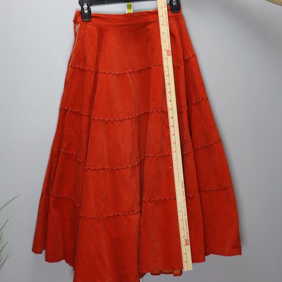 Vintage Handmade Brick Red Corduroy Circle Skirt Hand Stitching S - Picture 4 of 4